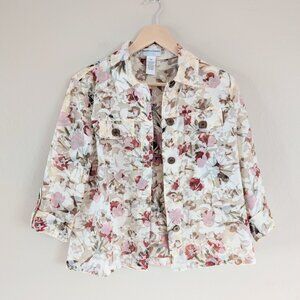 Retro Bohemian Whimsigoth Floral Burnout Organza Button Up Collared Shirt Sz‎ PM